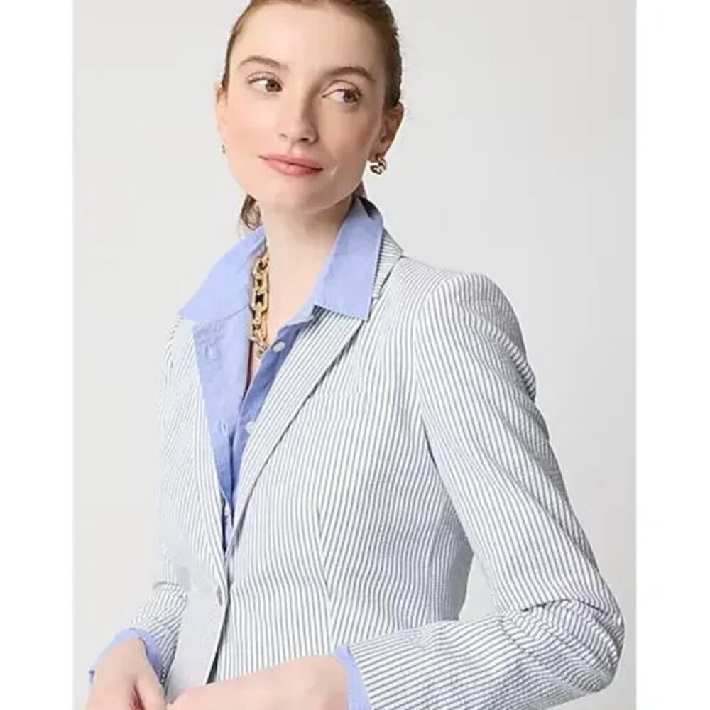 J. Crew Women's Seersucker Schoolboy Blazer Jacket Long Sleeve Size 18 NWOT - Picture 2 of 10